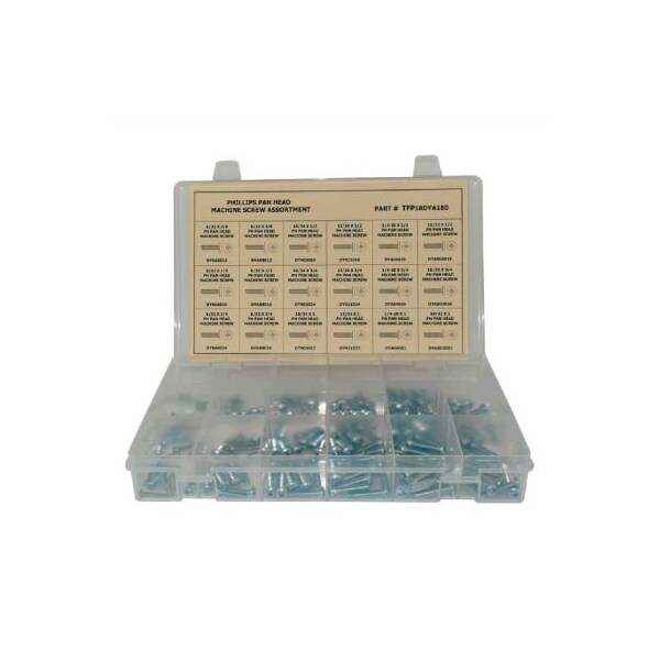 330 Piece Machine Screw Assortment - #6 to 1/4in - Phillips Pan Head - Steel - Zinc Plated